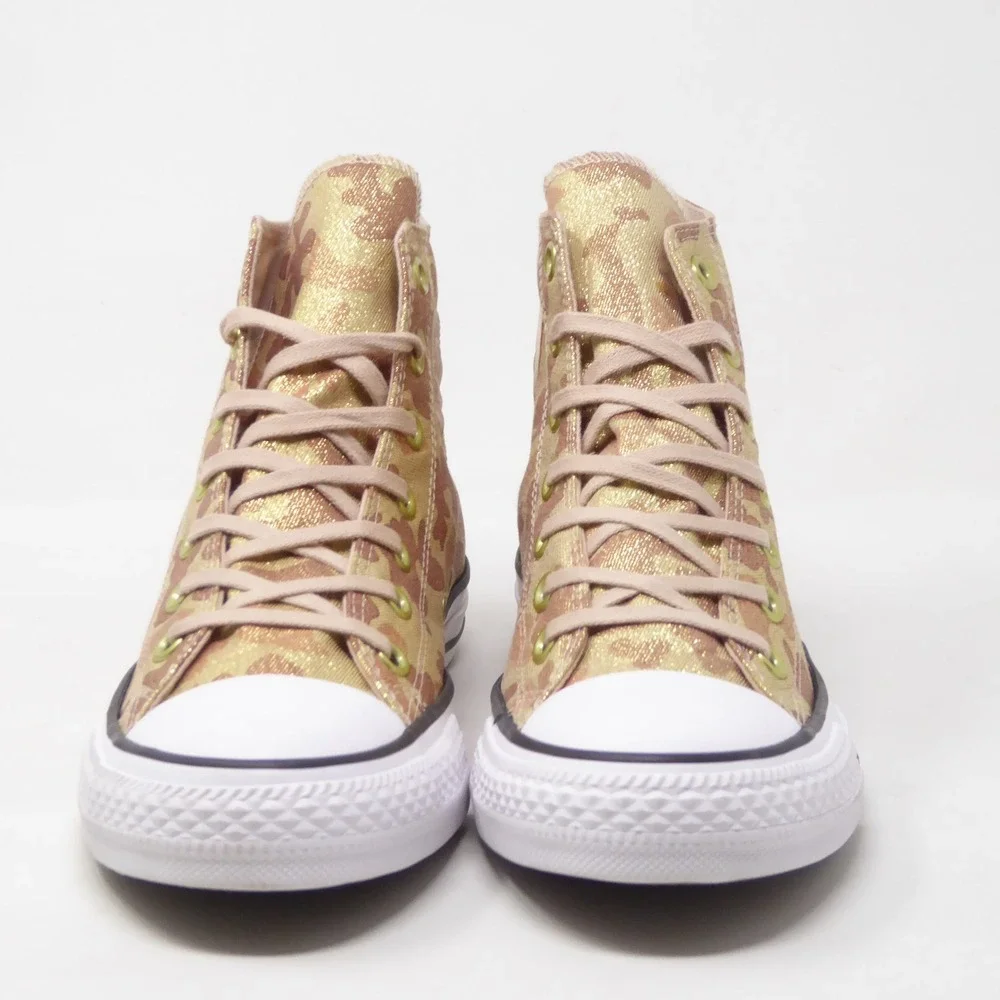 Converse Womens CTAS Lurex Camo Particle Beige Gold Metallic High Top Sneakers 8